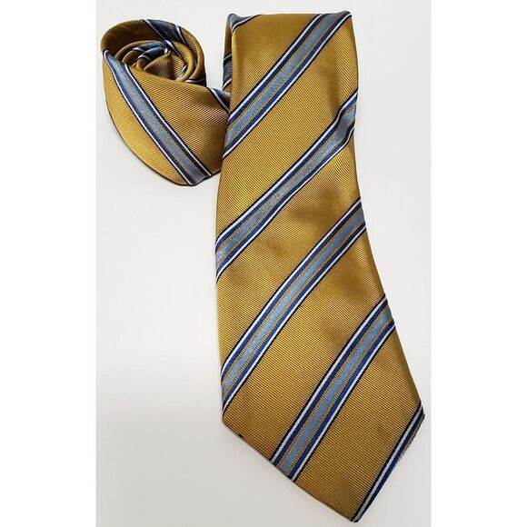 Ermenegildo Zegna Necktie Made in Italy Chartreuse Yellow Green/ White/Blue Tie - Picture 3 of 10